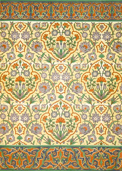 Faience Mural with Border Using Highly Stylised Repeating Patterns Using Plant Forms, from a Kiosk, 19th Century by Emile Prisse d